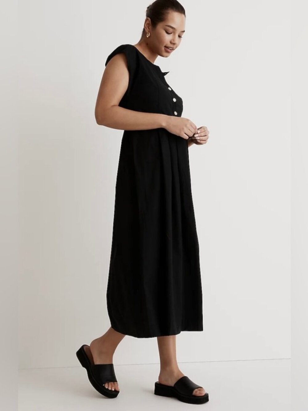 MADEWELL POPLIN BUTTON FRONT MIDI DRESS IN BLACK SZ XL - Picture 3 of 5
